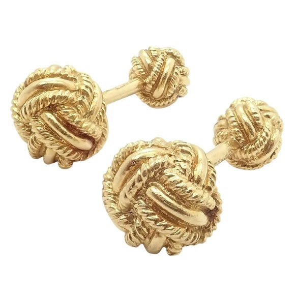 Rare! Vintage Tiffany & Co. 18k Yellow Gold Schlumberger Rope Knot Cufflinks - Picture 1 of 11